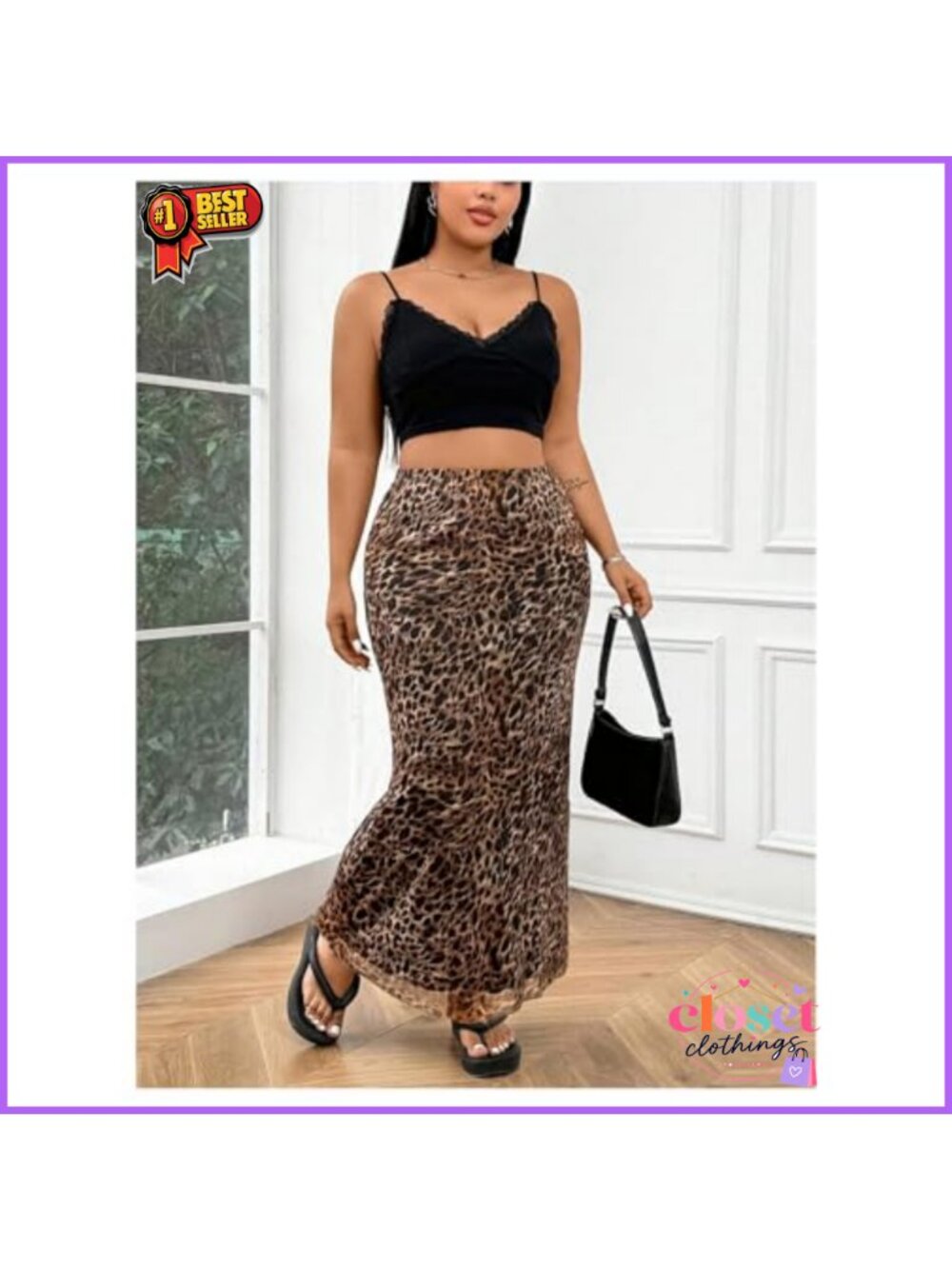 Plus Size Leopard Print Mesh High Waisted Maxi Skirt - Picture 5 of 5